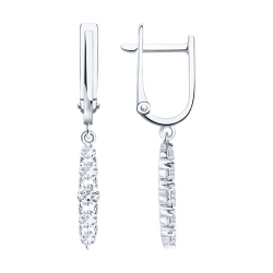 Серьги Длинные из белого золота с камнями Фианит