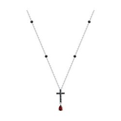 Colier din argint  cu pietre Cubic Zirconia Negru, Cubic Zirconia Roșu