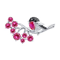 Broșă din argint  cu pietre Cubic Zirconia Incolor, Cubic Zirconia Negru și Corindon (rubin)