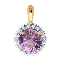 Pandantiv din aur roșu cu pietre Cubic Zirconia Incolor, Ametist