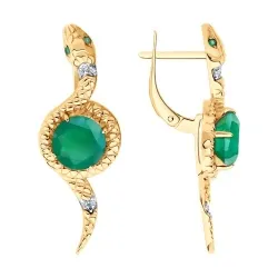 Cercei din aur roșu cu Cubic Zirconia Incolor, Agat verde
