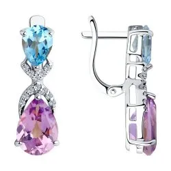 Cercei din argint cu Cubic Zirconia Incolor, Ametist și Topaz albastru