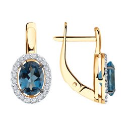 Серьги из красного золота с камнями Фианит, Топаз London