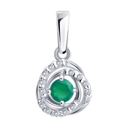 Подвеска из серебра с камнями Фианит, Изумруд