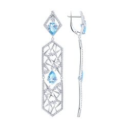 Cercei Suspendați din argint  cu pietre Cubic Zirconia Incolor, Cubic Zirconia Albastru