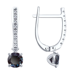 Серьги из белого золота с камнями Бриллиант, Александрит (синт.)