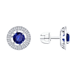 Cercei Pusete din aur alb cu pietre Diamant, Safir