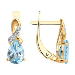 Cercei din aur roșu cu Cubic Zirconia Incolor, Topaz albastru