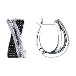 Серьги из серебра с камнями Фианит, Фианит Чёрный