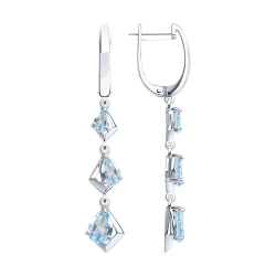 Серьги Длинные из серебра с камнями Топаз голубой