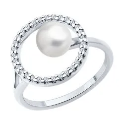 Inel din argint cu Cubic Zirconia Incolor, Perla Imit.