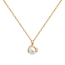 Колье из красного золота с камнями Фианит, Жемчуг белый