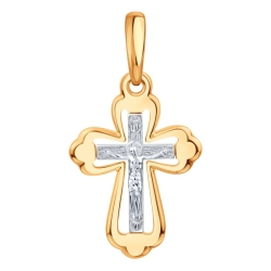 Cruce din aur alb și roșu fără pietre