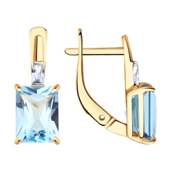 Серьги из красного золота с камнями Фианит, Топаз голубой