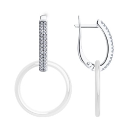 Cercei Suspendați din argint  cu pietre Cubic Zirconia Incolor, Ceramica albă
