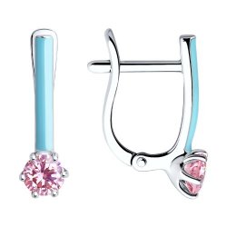 Cercei p-u copii din argint  cu pietre Cubic Zirconia Roz, Emailare