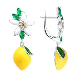 Cercei Suspendați din argint cu Cubic Zirconia Galben, Cubic Zirconia Verde și Emailare