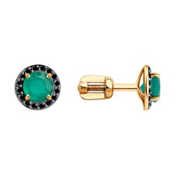 Cercei Pusete din aur roșu cu pietre Agat verde, Spinel natural