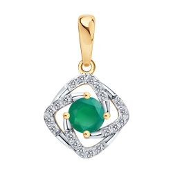 Pandantiv din aur roșu cu pietre Cubic Zirconia Incolor, Agat verde