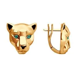 Cercei din aur roșu cu Cubic Zirconia Verde, Emailare
