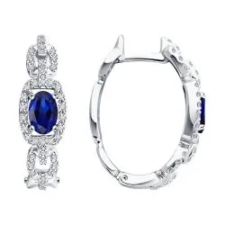 Cercei Creole din aur alb cu Diamant, Safir