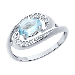 Кольцо из серебра с камнями Фианит, Топаз голубой