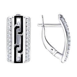 Серьги из серебра с камнями Фианит, Эмаль