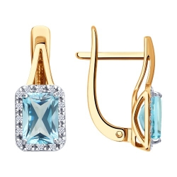 Cercei din aur roșu cu pietre Diamant, Topaz albastru