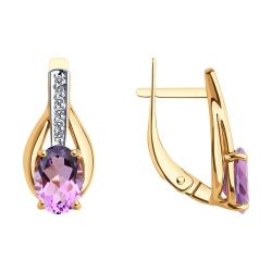 Cercei din aur roșu cu pietre Cubic Zirconia Incolor, Ametist