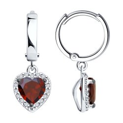 Cercei Creole din argint  cu pietre Cubic Zirconia Incolor, Granat