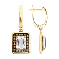 Cercei Suspendați din aur roșu cu Cubic Zirconia Galben, Cristal de munte