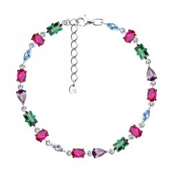 Brățară din argint  cu pietre Cubic Zirconia Albastru, Cubic Zirconia Verde și Cubic Zirconia Liliachiu
