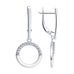 Серьги Длинные из серебра с камнями Фианит, Эмаль