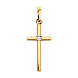 Cruce din aur roșu cu pietre Cubic Zirconia Incolor