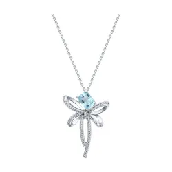 Colier din argint cu Cubic Zirconia Incolor, Topaz albastru