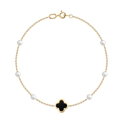 Brățară din aur roșu cu pietre Agat negru, Perla Albă