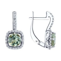 Cercei din argint  cu pietre Cubic Zirconia Incolor, Prasiolit