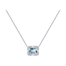 Colier din aur alb cu pietre Cubic Zirconia Incolor, Topaz albastru