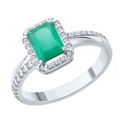 Inel din argint cu Cubic Zirconia Incolor, Agat verde