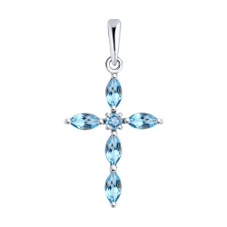 Cruce din aur alb cu pietre Topaz Swiss
