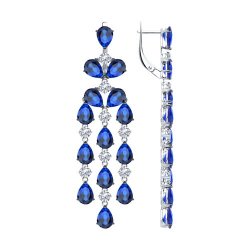 Cercei Suspendați din argint  cu pietre Cubic Zirconia Incolor, Cubic Zirconia Albastru Safir