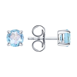 Серьги Пусеты из серебра с камнями Топаз голубой