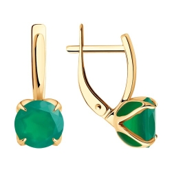 Серьги из красного золота с камнями Агат зеленый
