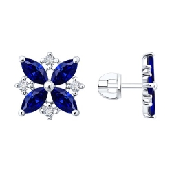 Cercei Pusete din argint  cu pietre Cubic Zirconia Incolor, Safir