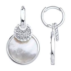 Серьги Конго из серебра с камнями Фианит, Перламутр белый