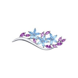 Broșă din argint  cu pietre Cubic Zirconia Liliachiu, Cubic Zirconia Albastru