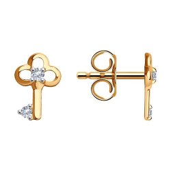Cercei Pusete din aur roșu cu pietre Cubic Zirconia Incolor