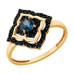 Inel din aur roșu cu pietre Cubic Zirconia Negru, Topaz London