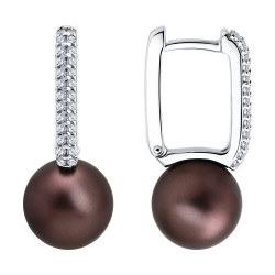 Cercei Creole din argint  cu pietre Cubic Zirconia Incolor, Perla Swarovski