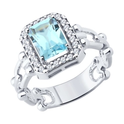 Inel din argint  cu pietre Cubic Zirconia Incolor, Topaz albastru